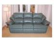 Leather reclining sofa in green. With a pull of a lever....